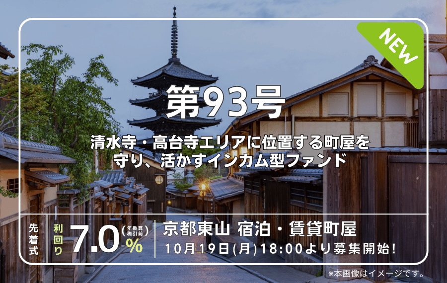利回り不動産第93号ファンド（京都東山 宿泊・賃貸町屋）